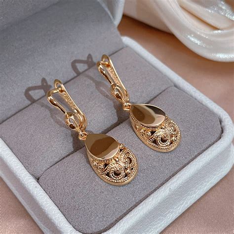 SYOUJYO Luxury Retro Water Drop Pendant Women S Earrings 585 Rose Gold