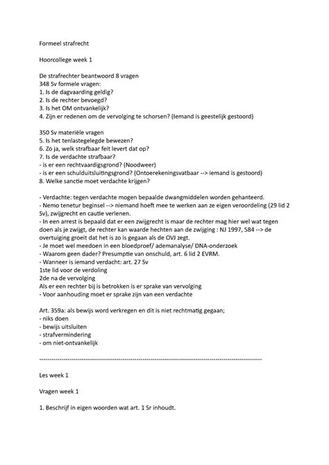 Aantekeningen Formeel Strafrecht HU Formeel Strafrecht Hoorcollege