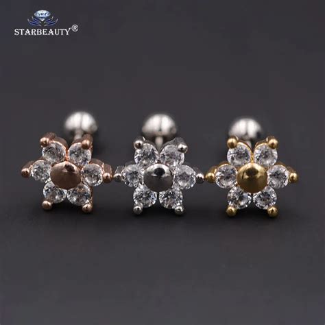 2pcs Lot Crystal Flower Ear Studs Cartilage Earrings Tragus Helix