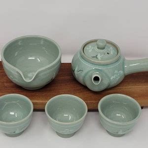 Handmade Korean Celadon Tea Set For With Gift Box Clouds Etsy