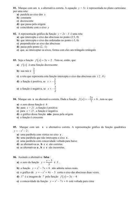 01 Marque Com Um X A Alternativa Correta A Equação Y 5x é