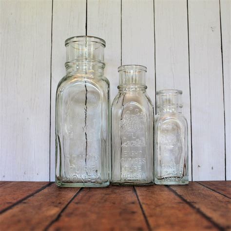 Vintage Glass Honey Bottles Jar With Cork Stopper Set Of 3 Sizes Honey