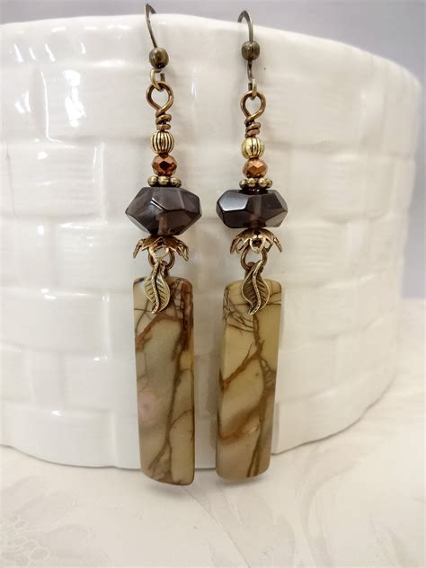 Rustic Stone Earrings Brown Earrings Rectangle Earrings Cherry Creek