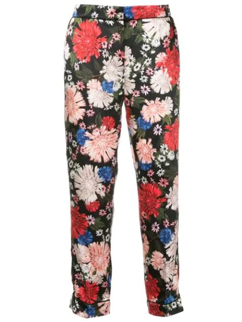 Erdem Cropped Floral Print Trousers In Black Modesens