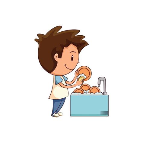 Kid Washing Dishes Clipart Black And White