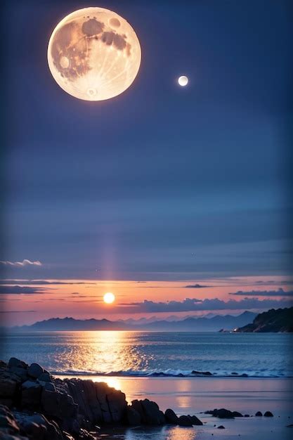 Fondo De Pantalla De La Luna Sobre El Mar Foto Premium