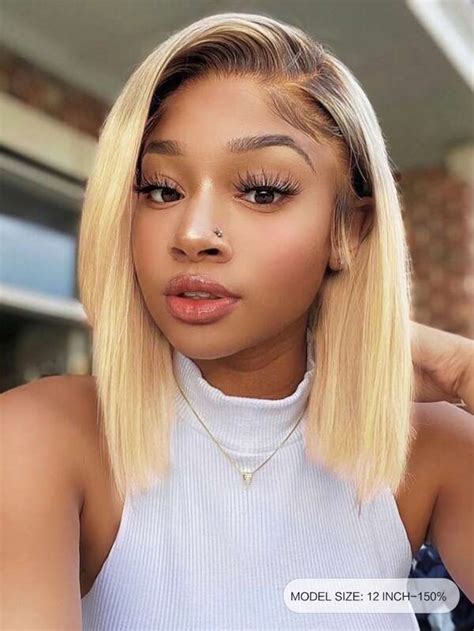 Transparent Lace Straight Bob 13X4 Lace Frontal 1B 613 Ombre Honey