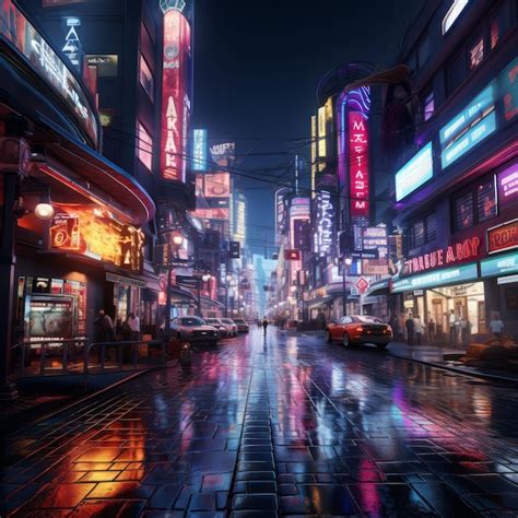 NeonLit Streets Of A Cyberpunk City Premium AI Generated Image