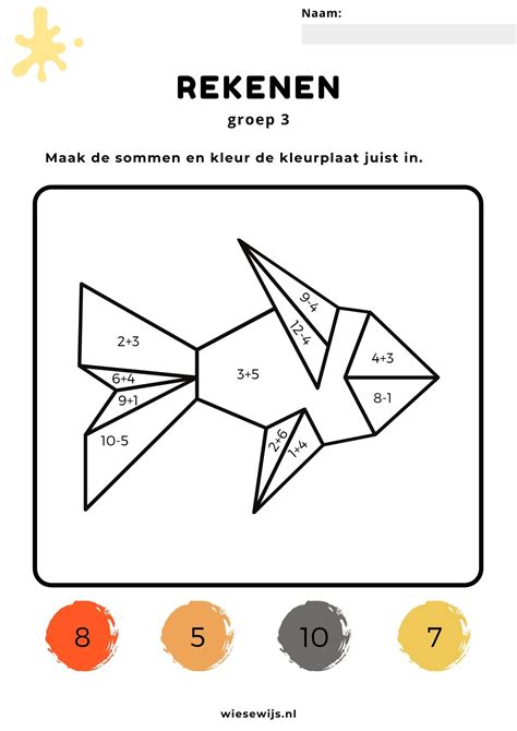 Werkblad Rekenen Groep 3 Kleuren Op Nummer Thema Onderwater Wiesewijs