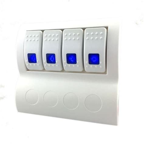 Buy MARINE BOAT WATERPROOF WHITE SWITCH PANEL 4 GANG BLUE LED ROCKER