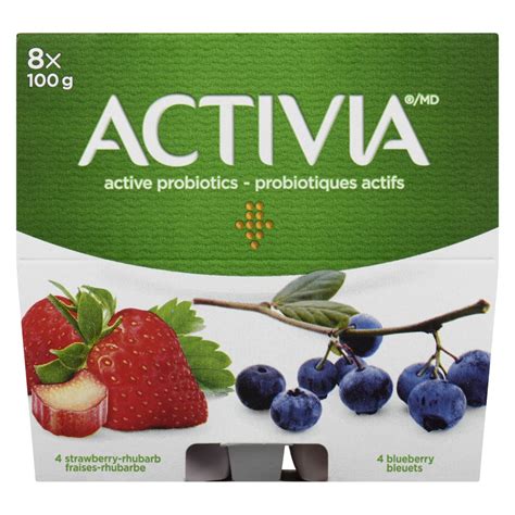 Activia Strawberry Rhubarb Blueberry Probiotic Yogurt 8x100g Canadian