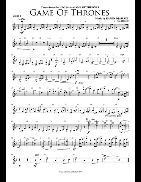 Game Of Thrones Theme Violin 1 Sheet Music For Violin Download Free