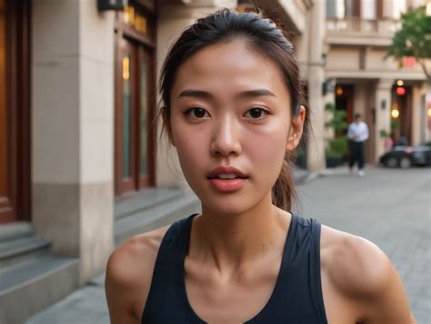 Stunning Chinese College Athlete In Running Attire At Sunrise Ai