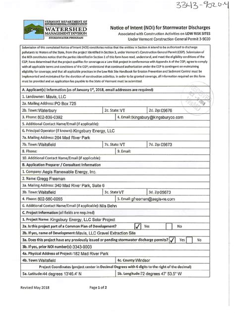 Fillable Online Vt State Stormwater Permits Within South Burlington Fax