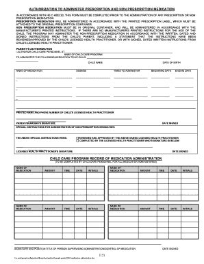 Fillable Online Authorization To Administer Prescription And Non