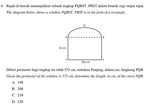 Solved Rajah Di Bawah Menunjukkan Sebuah Tingkap Pqrst Prst Dalam