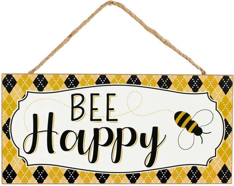 Wooden Wall Art Decor Rustic Bee Happy Honeycomb Hanging Signs For Christmas Hanging Wall Sign