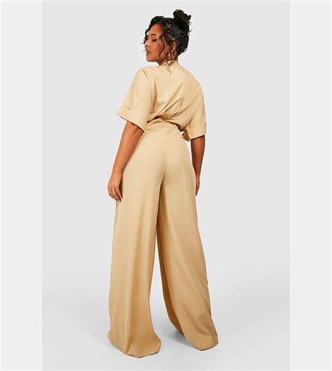 Buy Boohoo Batwing Plunge Wide Leg Jumpsuit In Stone 6thstreet Uae