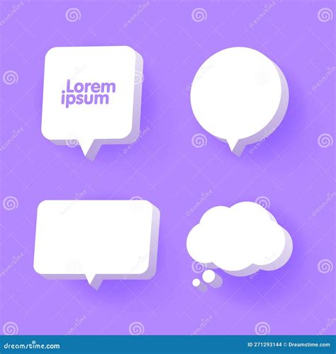 3d Purple Speech Bubble Chat Icon Collection Set Poster And Sticker Concept Banner Stock Vector