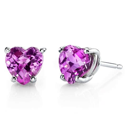 Ct Heart Shape Pink Created Sapphire Stud Earrings In K White