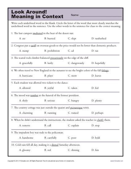 Context Clues Worksheets Vocabulary Printable St Etsy Worksheets