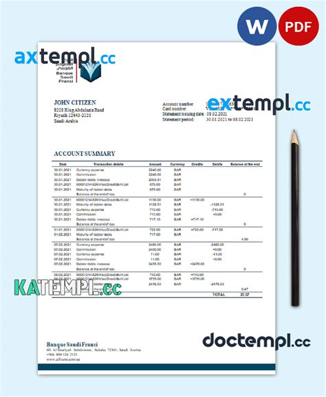 Sample Saudi Arabia Banque Saudi Fransi Bank Statement Template In Word