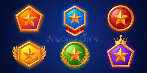 Game Level Icons Medals Stars Ui Badges Trophy Stock Illustration