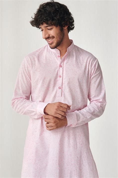 Buy Pink Hand Block Printed Cotton Kurta For Men Fgmnk Farida