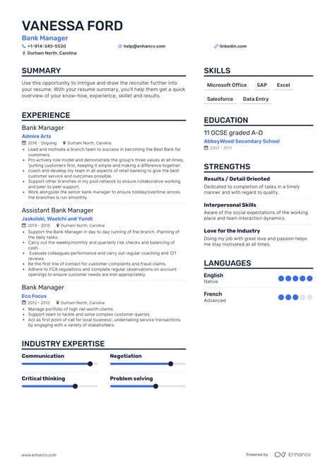 Bank Manager Resume Examples And Guide For 2023 Layout Skills Keywords And Job Description