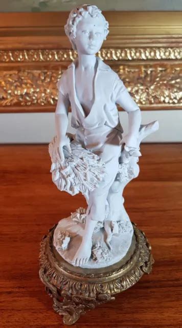 VINTAGE CAPODIMONTE SIGNED Porcelain Wheat Shearing Boy Figure Gilt