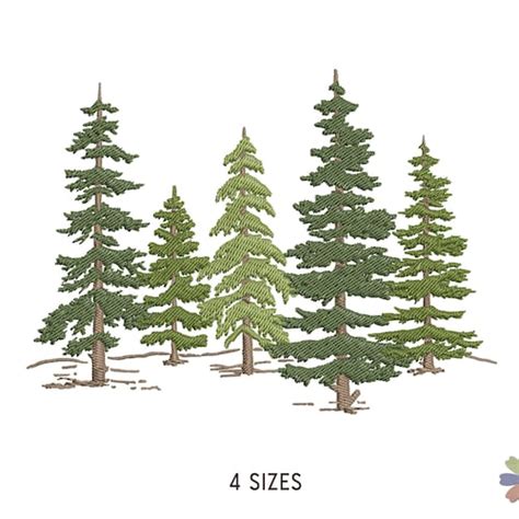 Forest Fir Trees Embroidery Design Machine Embroidery Etsy