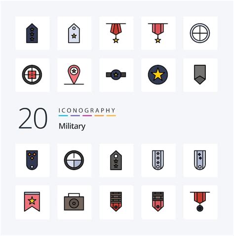 Free Vector | 20 Military Line Filled Color icon Pack like striped ...