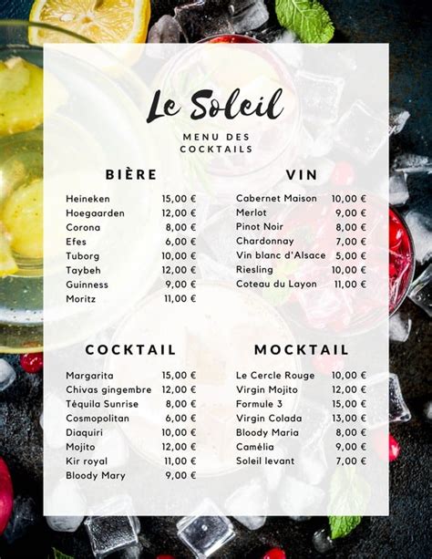 Mod Les De Cartes Des Cocktails Gratuits Canva