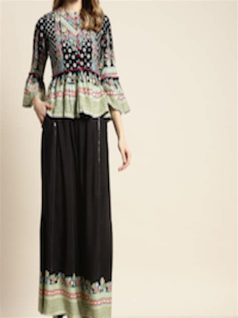 Buy Juniper Women Black And Green Ethnic Motifs Print Sequinned Ruffled