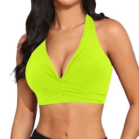 QHFBli Women Bikini Top Push Up Bathing Suit Top V Neck Full Coverage Swimsuit Top Only