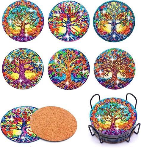 Amazon Puraikcmi Pcs Tree Of Life Diamond Art Coasters Plants