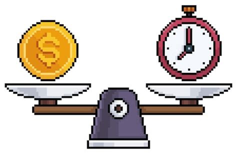 Premium Vector Pixel Art Scales With Coin And Clock Money And Time