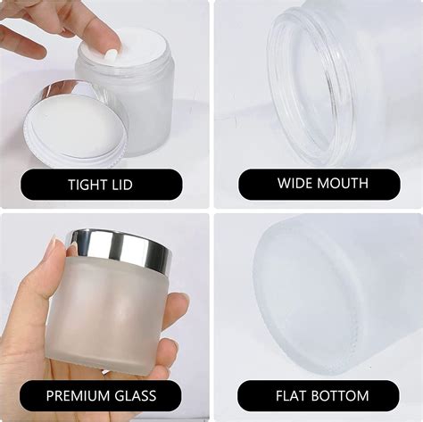 Pack Oz Frosted Glass Jars With Silver Lids Refillable Cosmetic