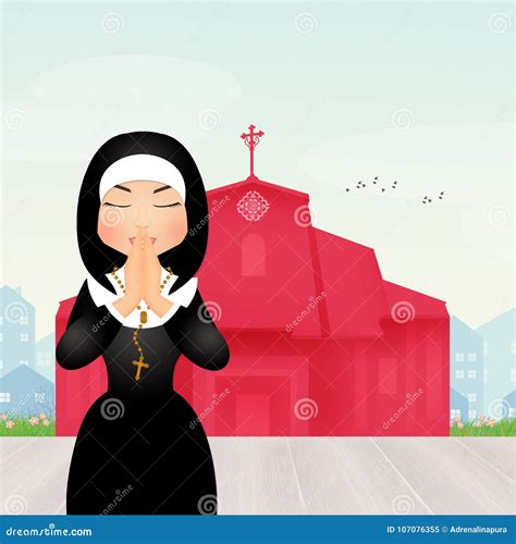 Nun Praying with Rosary in the Church Stock Illustration - Illustration of pray, dress: 107076355