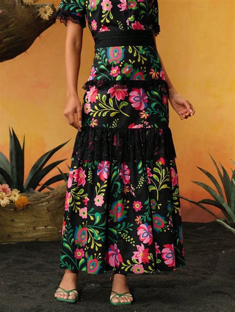 Frida Kahlo X SHEIN X Designer Pompi García Women Floral Printed Maxi