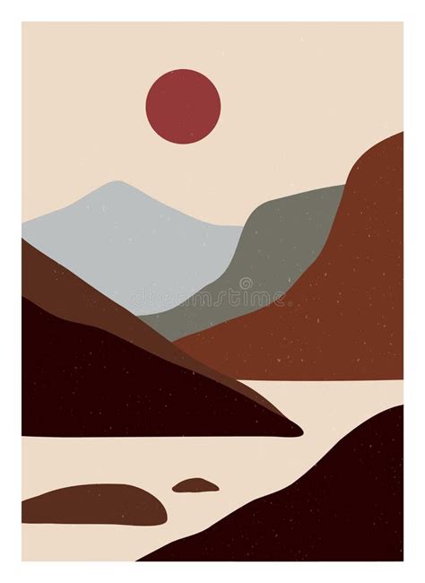 Minimalist Abstract Mountain Landscape Modern Contemporary Hand Drawn