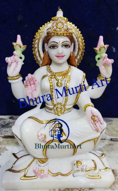 Painted Hindu White Marble Laxmi Maa Idol For Worship Size Feet At