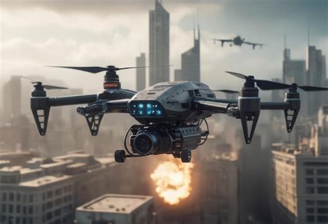 Premium Photo Autonomous Driverless Aerial Vehicle Flying On City Background Future