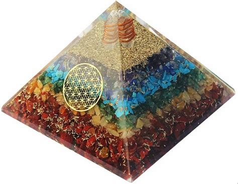 Multicolor Gemstone Seven Chakra Layer Orgone Pyramid For Healing At