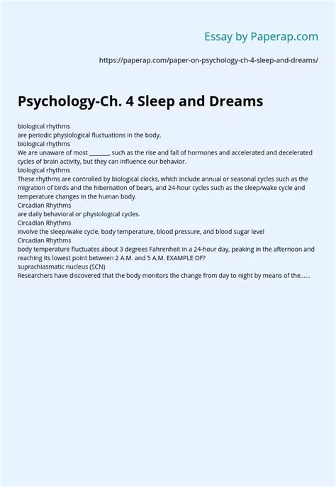 Psychology Ch 4 Sleep And Dreams Free Essay Example