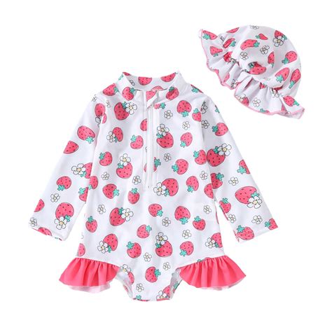 Toimothcn Girl S Swimsuit Long Sleeve Casual Strawberry Printed Piece Bikini Set Quickly Dry