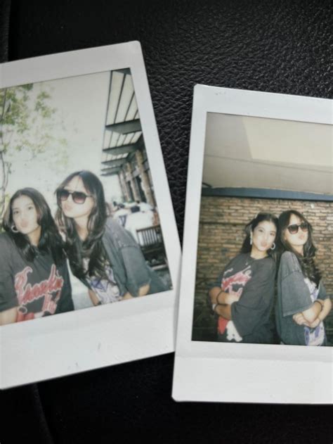 Two Polaroid Photos Of Girls Standing Next To Each Other With