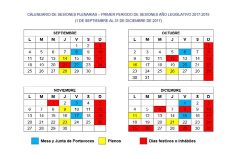 Calendario De Sesiones Del De Septiembre Al De Diciembre De