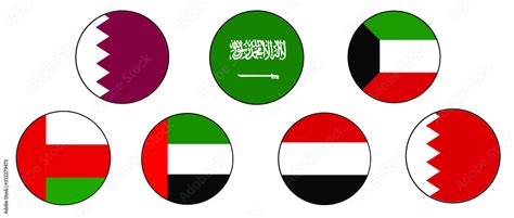 Gcc Gulf Country Middle East Flag Icon Set On Isolated White Background