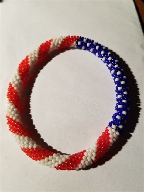 5 00 American Flag Beaded Bracelet Roll On Beadwork Beading Flag